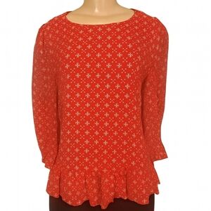 Elodie Red Smocked Peplum Blouse – Size S